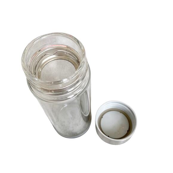 Starbucks 2010 Tazo Tea 10 oz. Glass Infuser Tumbler Silver Leaf Detail NWOT - Picture 4 of 7